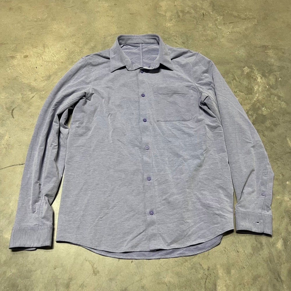 Lululemon Commission Long Sleeve Shirt Mens Lg Purple Blue Button Down Tech Top